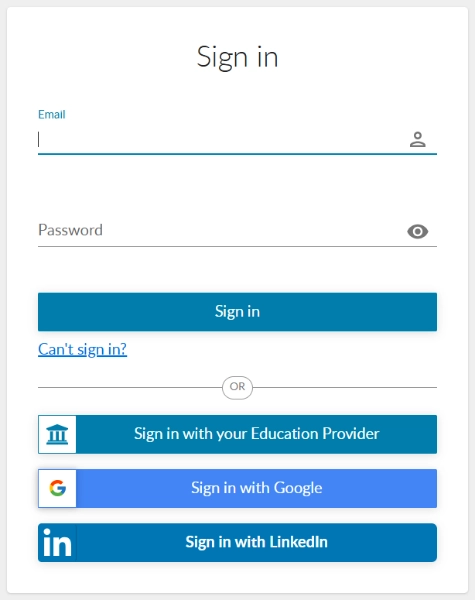 My eQuals sign-in screen with empty email and password fields